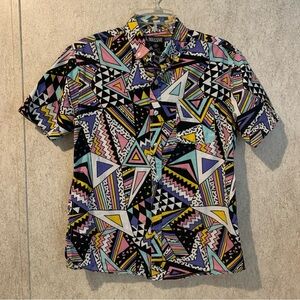 Massive Retro Vintage Men's Geometric Multicolor Button Uo Short Sleeve Shirt Sm